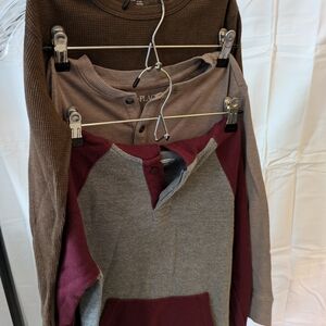 Brown, Gray, and Burgundy Long Sleeve Shirts